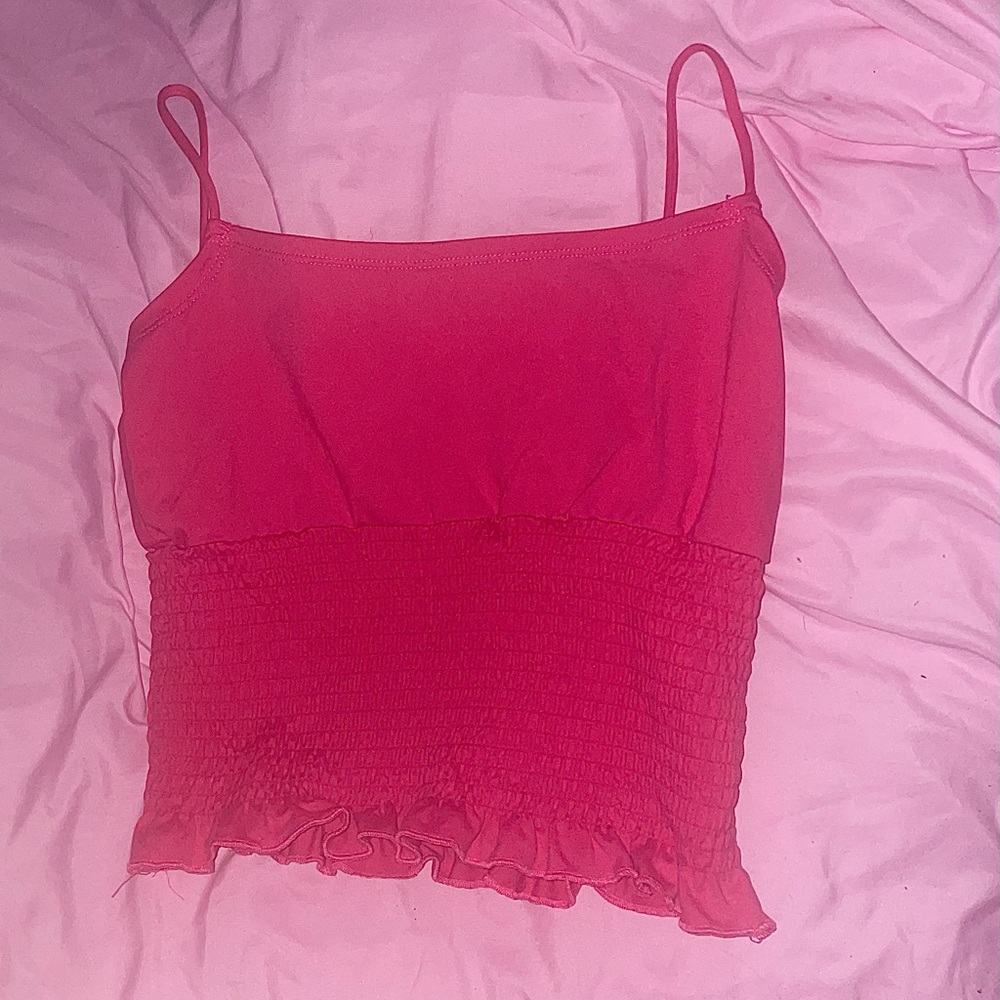 Pink crop top with ruffles